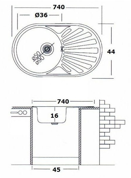 Kuchinox Normal Zlewozmywak stalowy jednokomorowy z ociekaczem 44x74 cm satynowy SGN081T