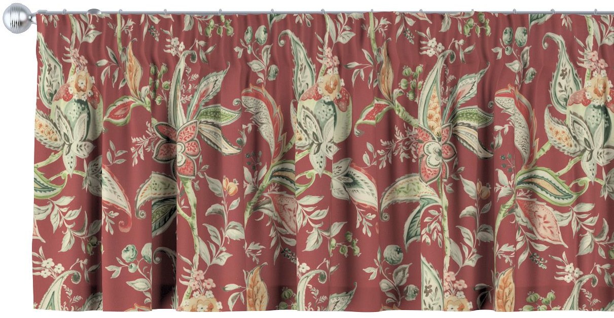 Dekoria Lambrekin na taśmie marszczącej wzory roślinne i kwiatowe na czerwono-ceglanym tle 130 × 40 cm Gardenia 393-142-12