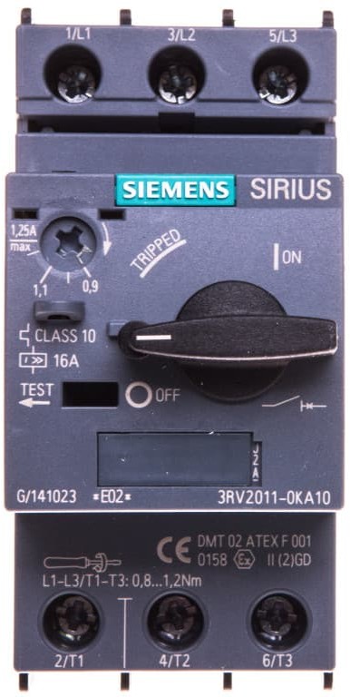 Siemens Wyłącznik silnikowy 3P 0,37kW 0,9-1,25A S00 3RV2011-0KA10 3RV2011-0KA10