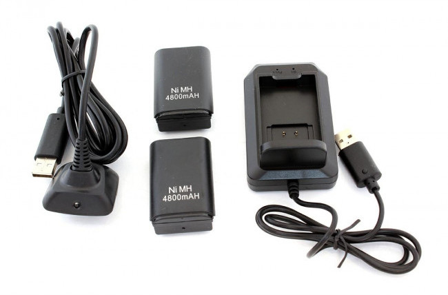 KX7A 2x BATERIA XBOX 360 KABEL USB BLACK KX7A