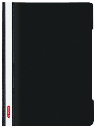 Herlitz 11317096 skoroszyt A4 - jakość, folia polipropylenowa, opakowanie 10 sztuk, przezroczyste z paskami do opisu, czarne 11317096