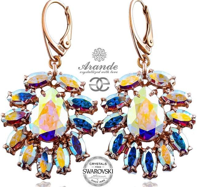 Swarovski Przepiękne Kolczyki Aurora Azure Rose Gold