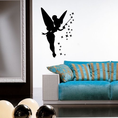 Ambiance-Live Wróżki naklejki ścienne Tatuaż na ścianę naklejki na ścianę naklejki na czarnym tle  75 x 50 cm  idealnie nadaje się dla dziewcząt i dzieci FICTION_001 - 75 X 50 cm - Noir