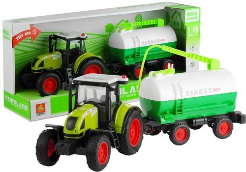 Lean Toys Traktor z przyczepą cysterna dźwięki napęd 37,5 cm