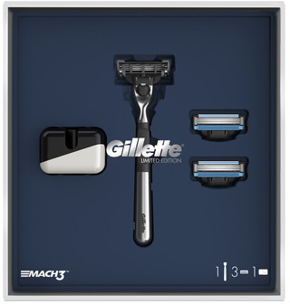 Gillette MACH3 ZESTAW PODARUNKOWY MASZYNKA DO GOLENIA Z CHROMOWANĄ RĄCZKĄ 2 OSTRZA WYMIENNE I PODSTAWKA Zakupy dla domu i biura! 63612931