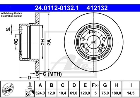 ATE TARCZA HAM 24.0112-0132.1 BMW E38 728I 95-01, 730D 00-01, 740I 94-01  24.0112-0132.1