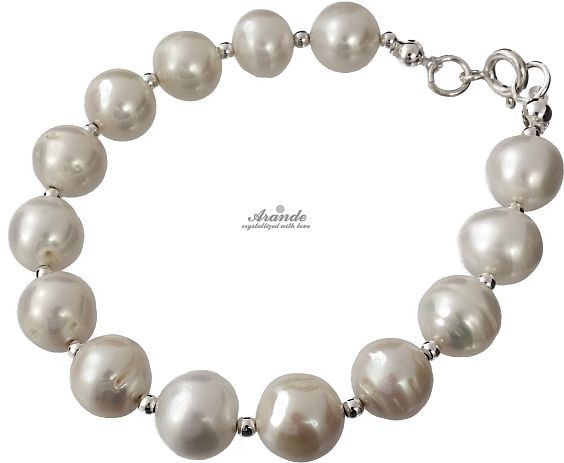 Arande NATURALNE DUŻE PERŁY BIAŁE bransoletka SREBRO 4218280719