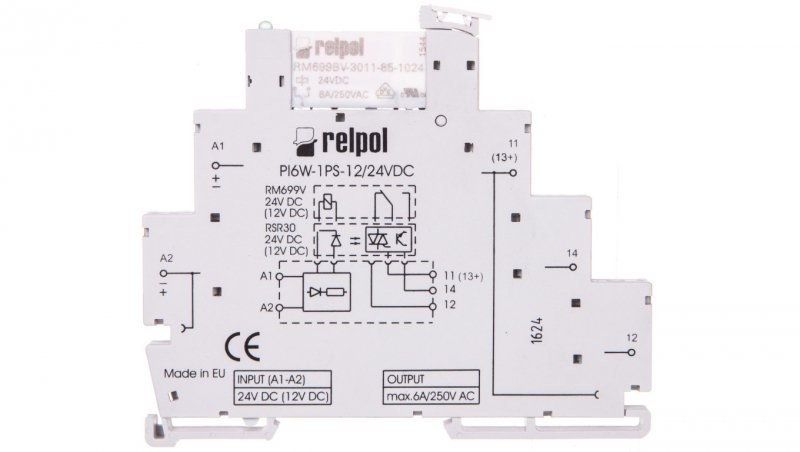 Relpol Przekaźnik interfejsowy 1P 6A 24VDC AgSnO2 PIR6W-1PS-24VDC-R 858620 858620