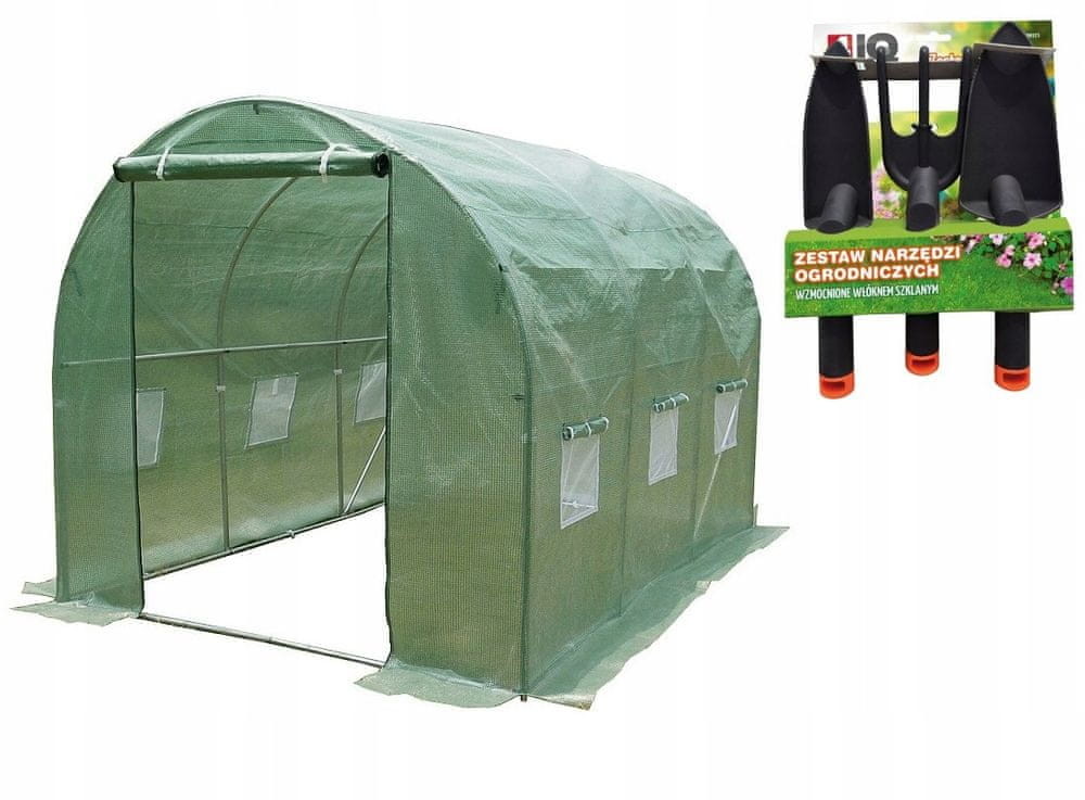 4iQ Tunel Foliowy 2x4,5m Zielony + Zestaw Narzędzi Ogrodniczych