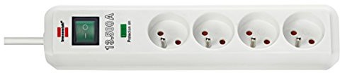 Brennenstuhl Listwa zasilająca firmy ECO z cokołem 1,4 m H05VV-F 3G1,5 ochrona przeciwprzepięciowa 13.500 A z 4 gniazdami, biały 1159721
