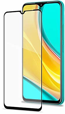 Celly Folia ochronna 2D do Xiaomi Redmi 9, szkło hartowane, stopień twardości 9H, zapobiega pozostawianiu odcisków palców, odporna na zarysowania, czarna krawędź FULLGLASS903BK