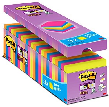 Post-it 654SE24P karteczki samoprzylepne, 24 bloki po 90 karteczek, 76 x 76 mm, pomarańczowe/zielone/różowe/niebieskie 712520