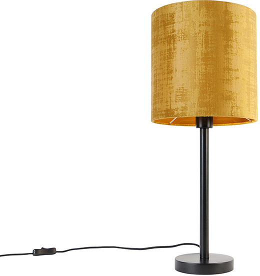 QAZQA Nowoczesna lampa stołowa czarna z kloszem złota 25 cm - Simplo