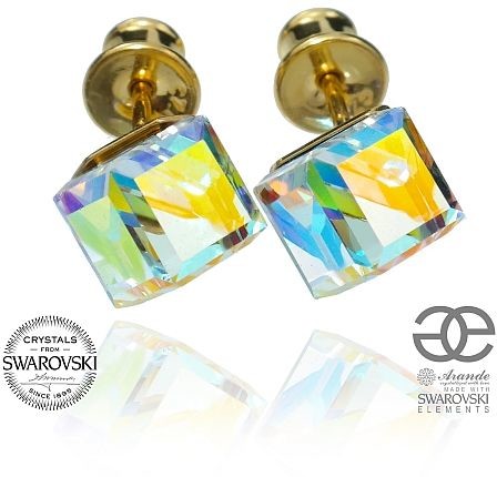 Swarovski Kolczyki AURORA GOLD Sztyfty ZŁOTE SREBRO CERTYFIKAT
