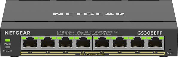 Netgear GS308EPP Managed L2/L3 Gigabit Ethernet 10/100/1000 Power over Ethernet PoE Black Switch