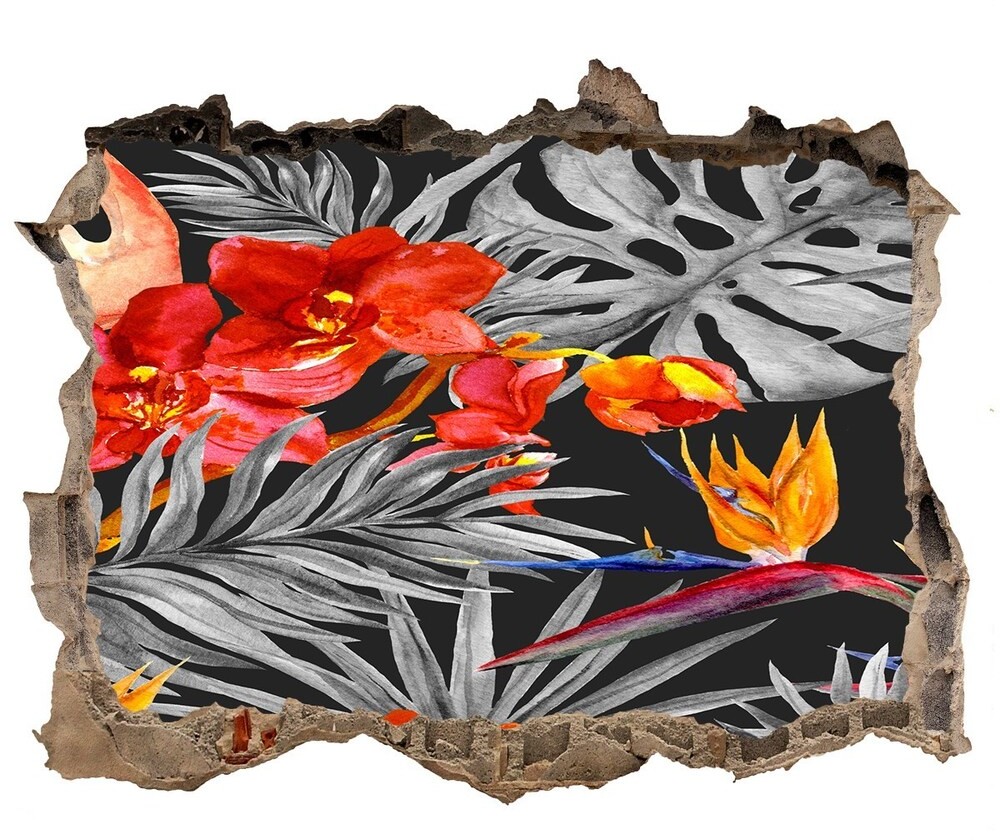 Wallmuralia.pl Dziura 3d fototapeta naklejka Flamingi i kwiaty