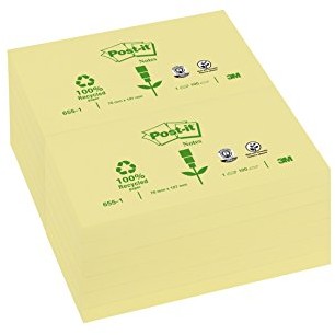 Post-it Post-It 6551 GE Recycling Notes Żółty 12 bloki po 100 arkuszy, żółty (127 X 76 MM) Żółty 655-1YE