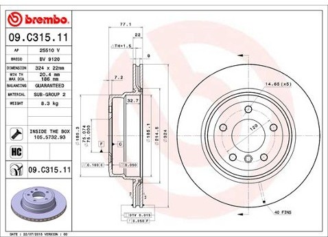 BREMBO Tarcza hamulcowa 09.C315.11