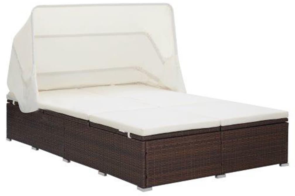 vidaXL 2-osobowy leżak z poduszką, polirattan, brązowy