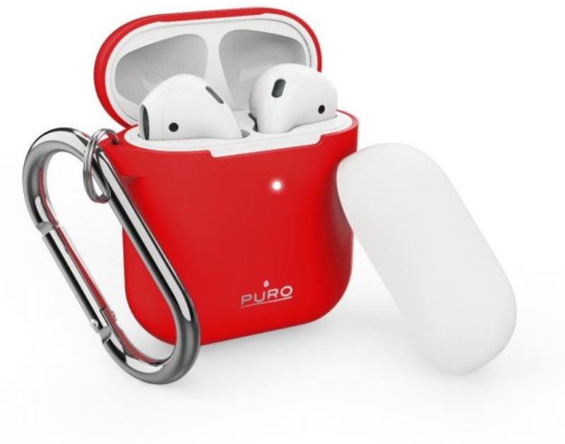 Apple PURO ICON Case with hook - Etui AirPods 1 & 2 generacji z dodatkową osłonką i karabińczykiem (Red + White Cap)