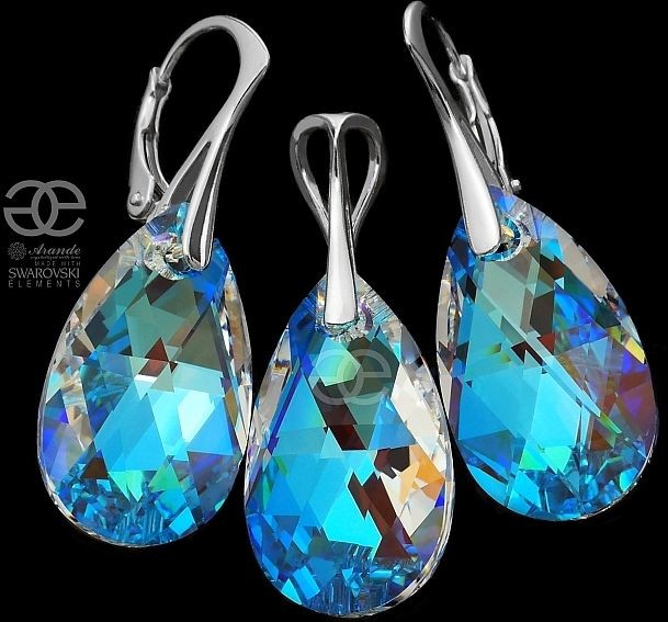 Arande NOWE SWAROVSKI piękny komplet BLUE AURORA SREBRO 4439295720