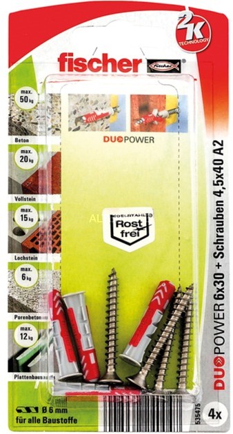 Fischer DUOPOWER 6x30 S A2 K, Dowel