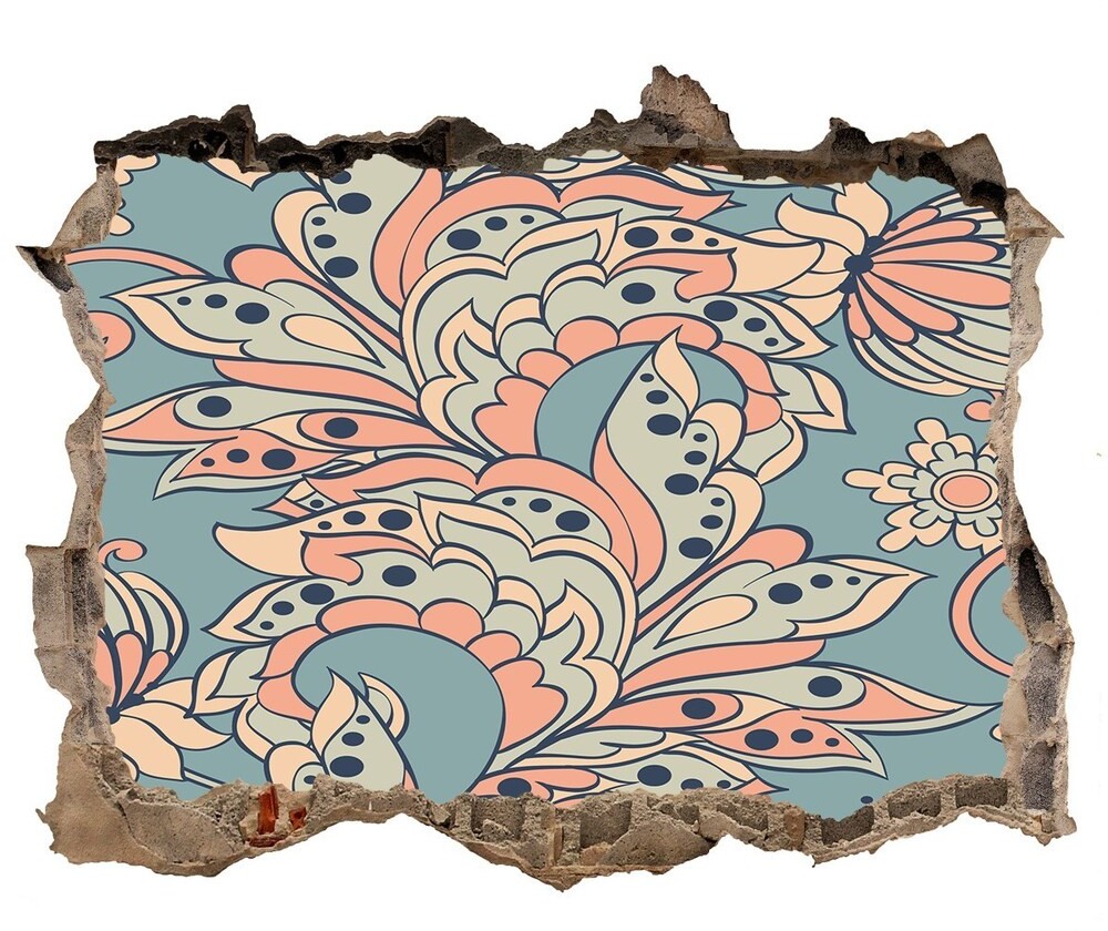 Wallmuralia.pl Naklejka 3D dziura na ścianę Kwiaty etniczne