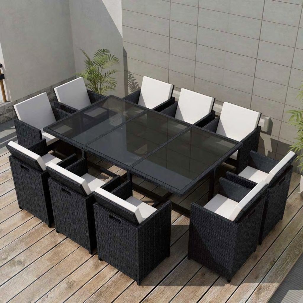 vidaXL 11-cz zestaw mebli ogrodowych z poduszkami rattan PE czarny 42547