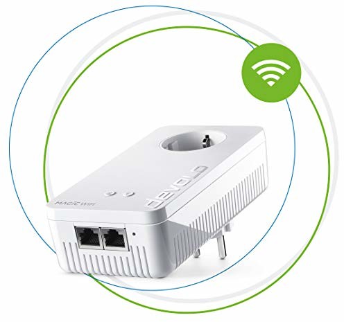 Devolo devolo Magic 1 Wifi: mocny adapter uzupełniający Powerline z funkcją Wi-Fi, do 1200 Mbit/S Wifi AC, 2 x Fast Ethernet przyłącze LAN, zintegrowane gniazdo, Mesh WiFi, Access Point, biały 8414