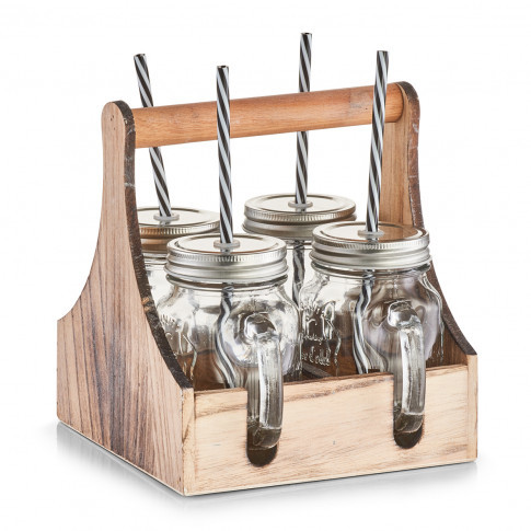 Zeller SZKLANE SŁOICZKI W PUDEŁKU ZESTAW 4 SZT 450 ML DREWNO 19746