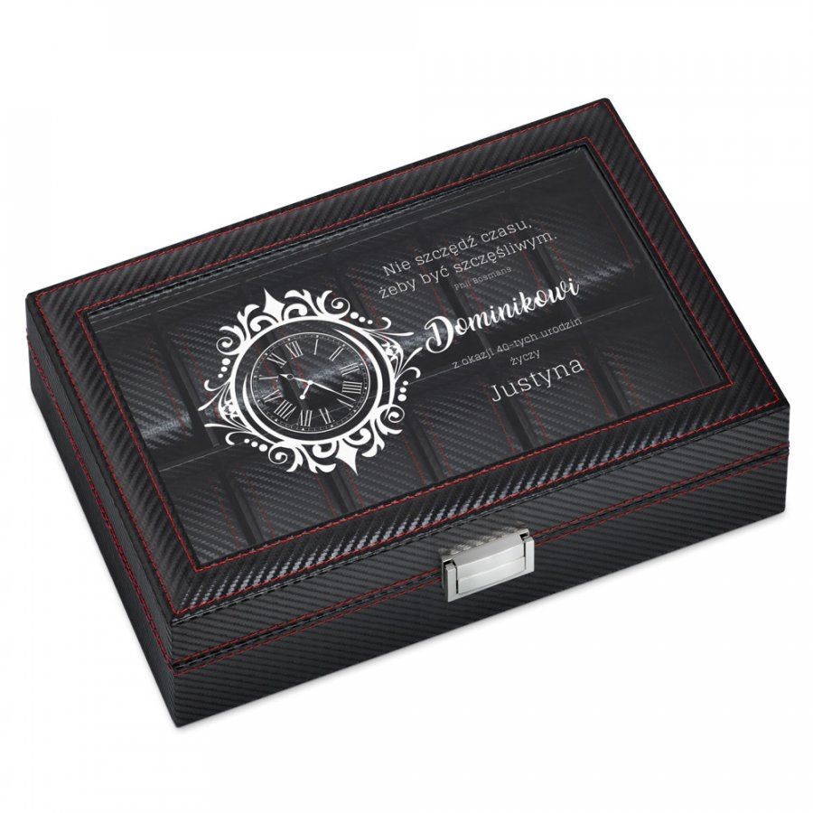 Murrano Karbonowa Szkatułka Kuferek na Zegarki GRAWER Czas SZKT-ZG-KB-004