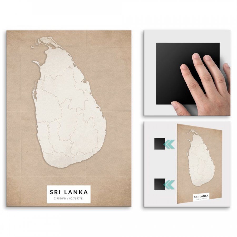 Pix4home Plakat metalowy Mapa Vintage Sri Lanka L POS-L-04363