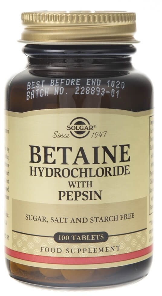 Solgar Betaina (chlorowodorek) z pepsynami - 100 tabletek