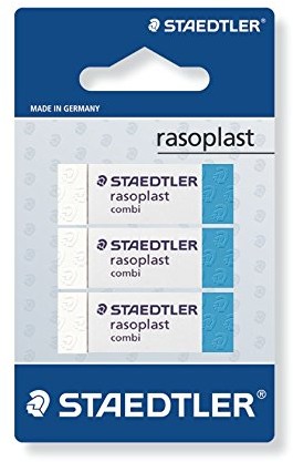 Staedtler 526 bt3bk3d gumka Rasoplast Combi phtalat lateksu i, 3 sztuki w kartę blistrową, biały/niebieski 526BT3BK3D