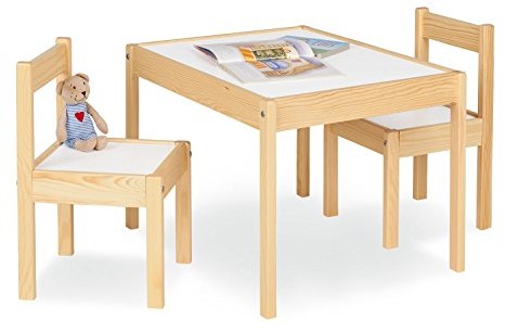 PINOLINO Pinolino Zestaw mebli do siedzenia dla dzieci Olaf, 3-częściowy, z drewna, 2 krzesła i 1 stół, dla dzieci od 2 lat, lakierowany na przezroczysto i jednolity wzór, biały