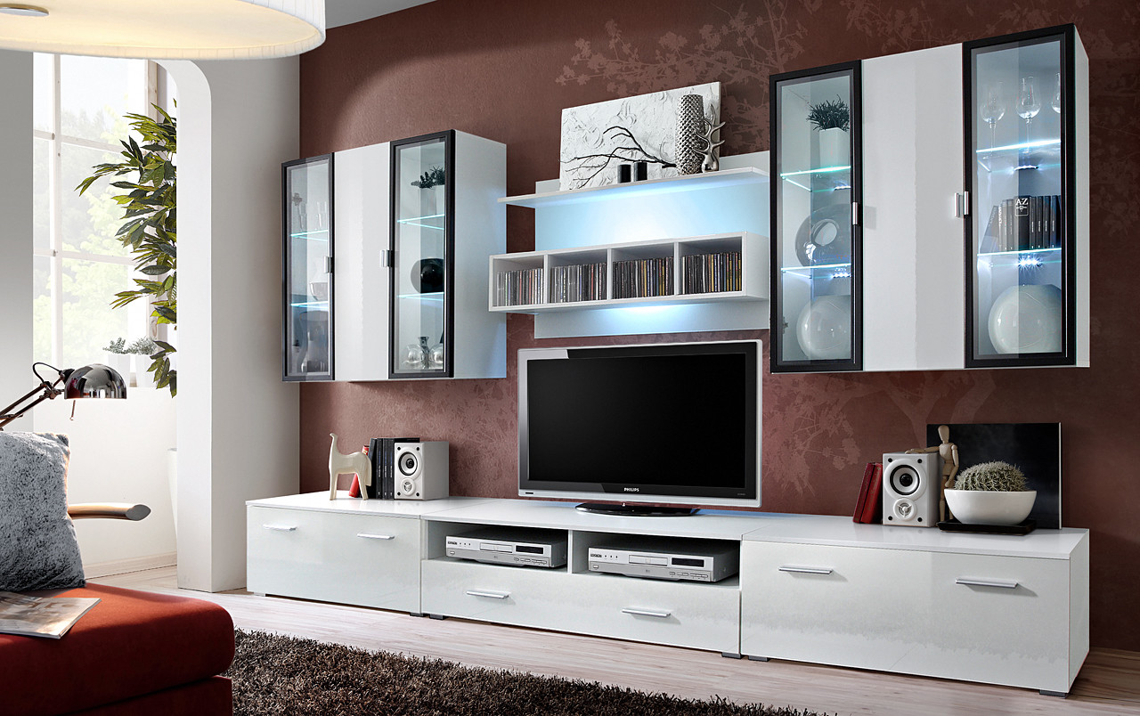 MEBLOŚCIANKA QUADRO BIAŁY MAT/BIAŁY POŁYSK + LED 20 WS QU