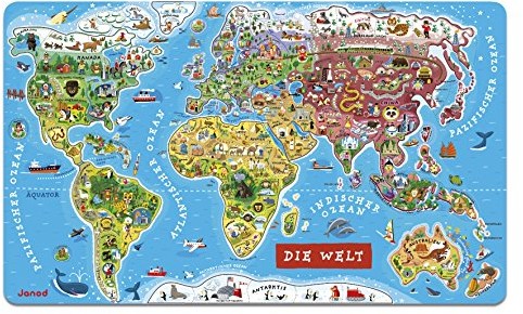 Janod JANOD 5490  magnes-puzzle mapa świata w języku niemieckim 92 części