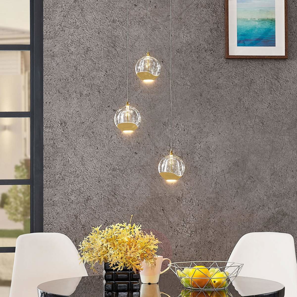 Lindby Designerska lampa wisząca złota ze szkłem  w tym 3-lampka LED - Hayley