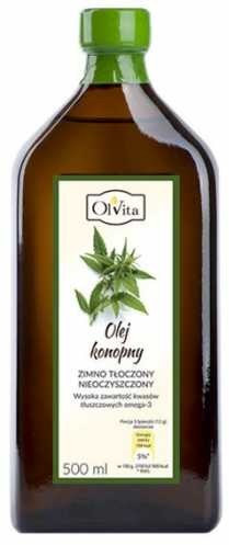 Olvita Olej konopny zimnotłoczony nieoczyszczony 500ml