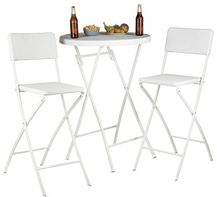 Relaxdays Składane krzesło barowe BASTIAN -częściowy zestaw, rattan wygląd, oparcie, stołek barowy składany, 78 cm wysokości, stołek barowy krzesło składane, biały (10020761_49)