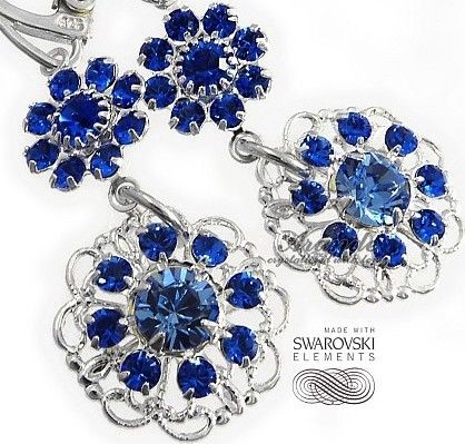 Swarovski UNIKAT KOLCZYKI SAPPHIRE FLOW