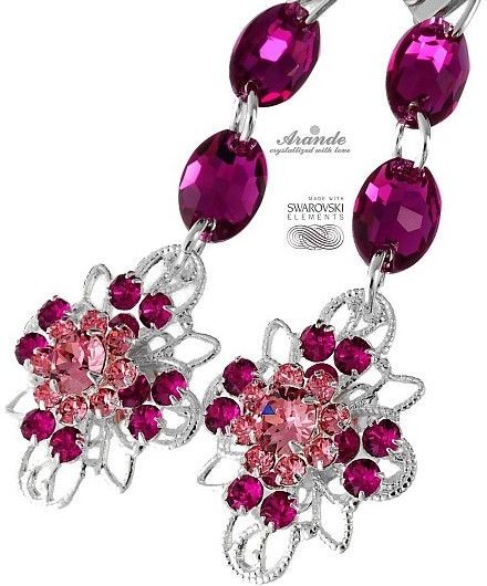 Swarovski UNIKAT KOLCZYKI FUCHSIA VENUE SREBRO