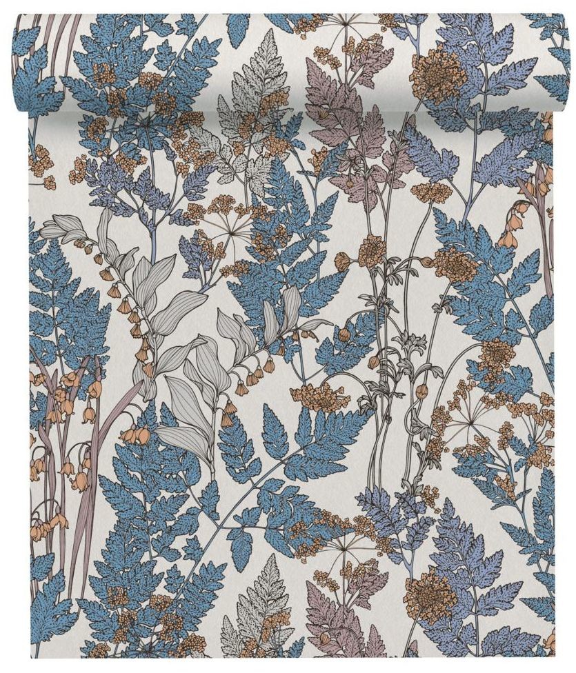 Tapeta Floral Impression 377517 biało-niebieska winylowa na flizelinie