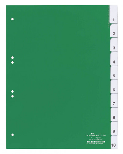 DURABLE Przekładki do segregatora A4 10 stron zielone 6221-05