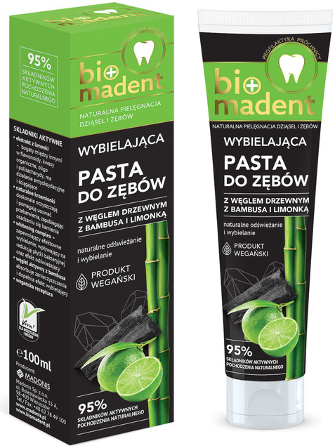 Bio Madent BIO MADENT wybielająca pasta do zębów z węglem drzewnym z bambusa i limonką 100ml