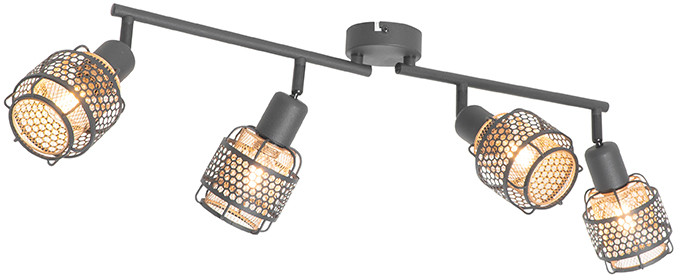 QAZQA Designerska lampa sufitowa czarna ze złotem 4-punktowa podłużna - Noud