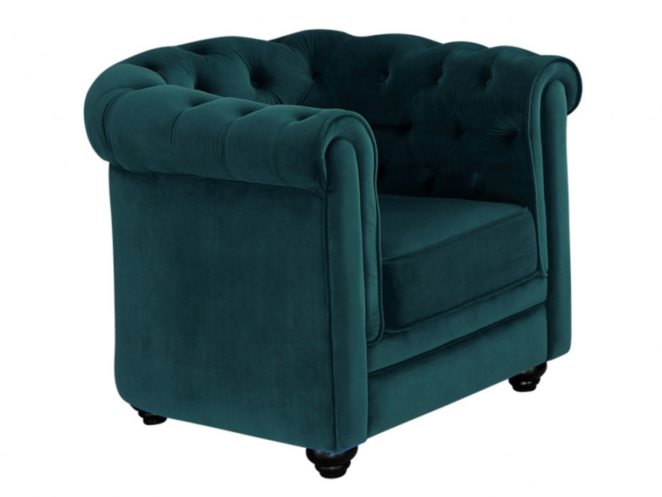 Vente-Unique Fotel CHESTERFIELD - Welur w odcieniu morskim