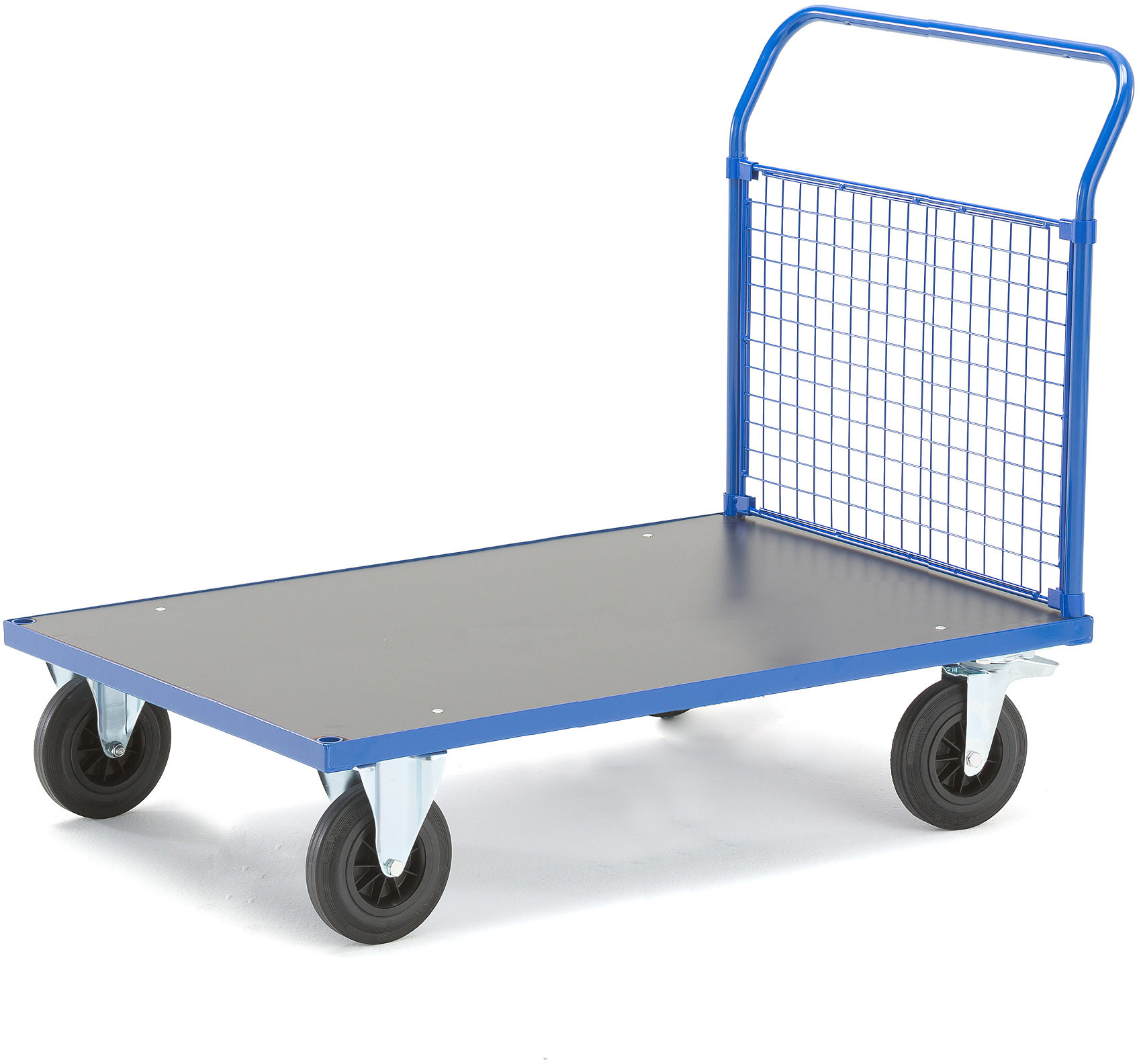 AJ Produkty Wózek platformowy TRANSFER, 1 siatkowa rama końcowa, 1200x800 mm, gumowe koła, z hamulcem
