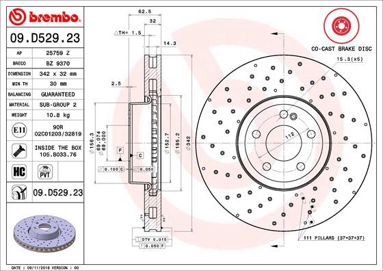 BREMBO Tarcza hamulcowa 09.D529.23 09.D529.23