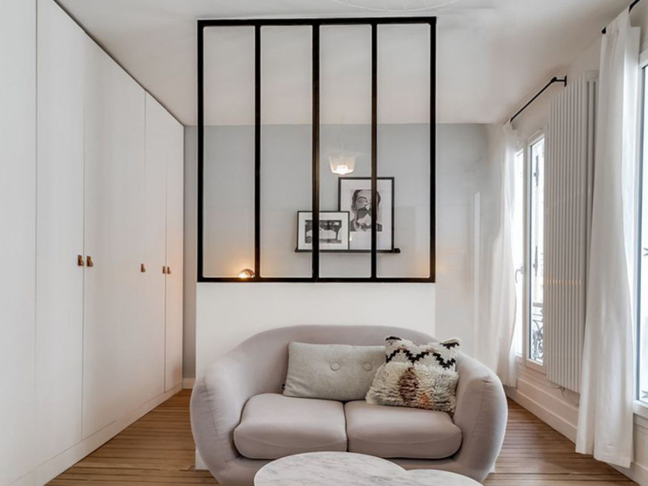 Vente-Unique Przeszklona ścianka BAYVIEW z aluminium lakierowanego na czarno - 120x130 cm